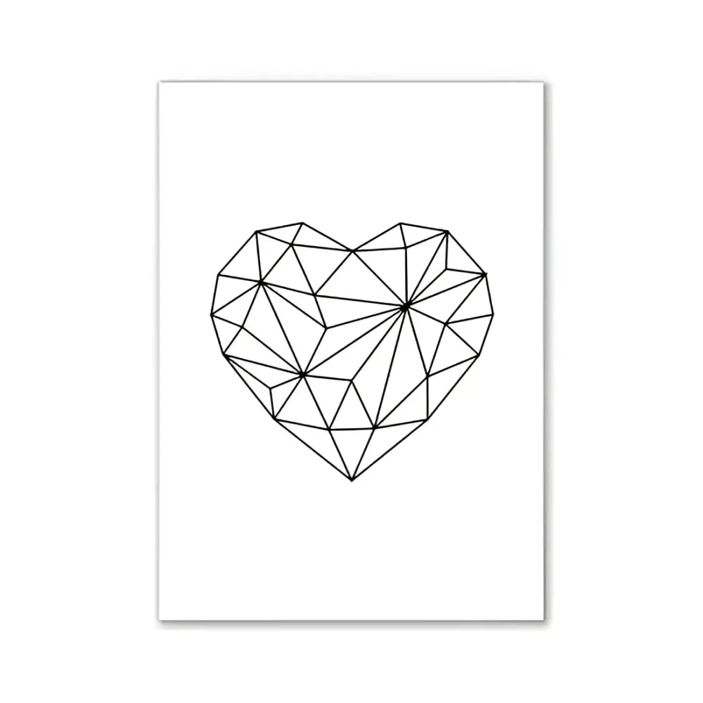 Decorbites™ pink aesthetic modern wall art print featuring a minimalist black geometric heart on white canvas