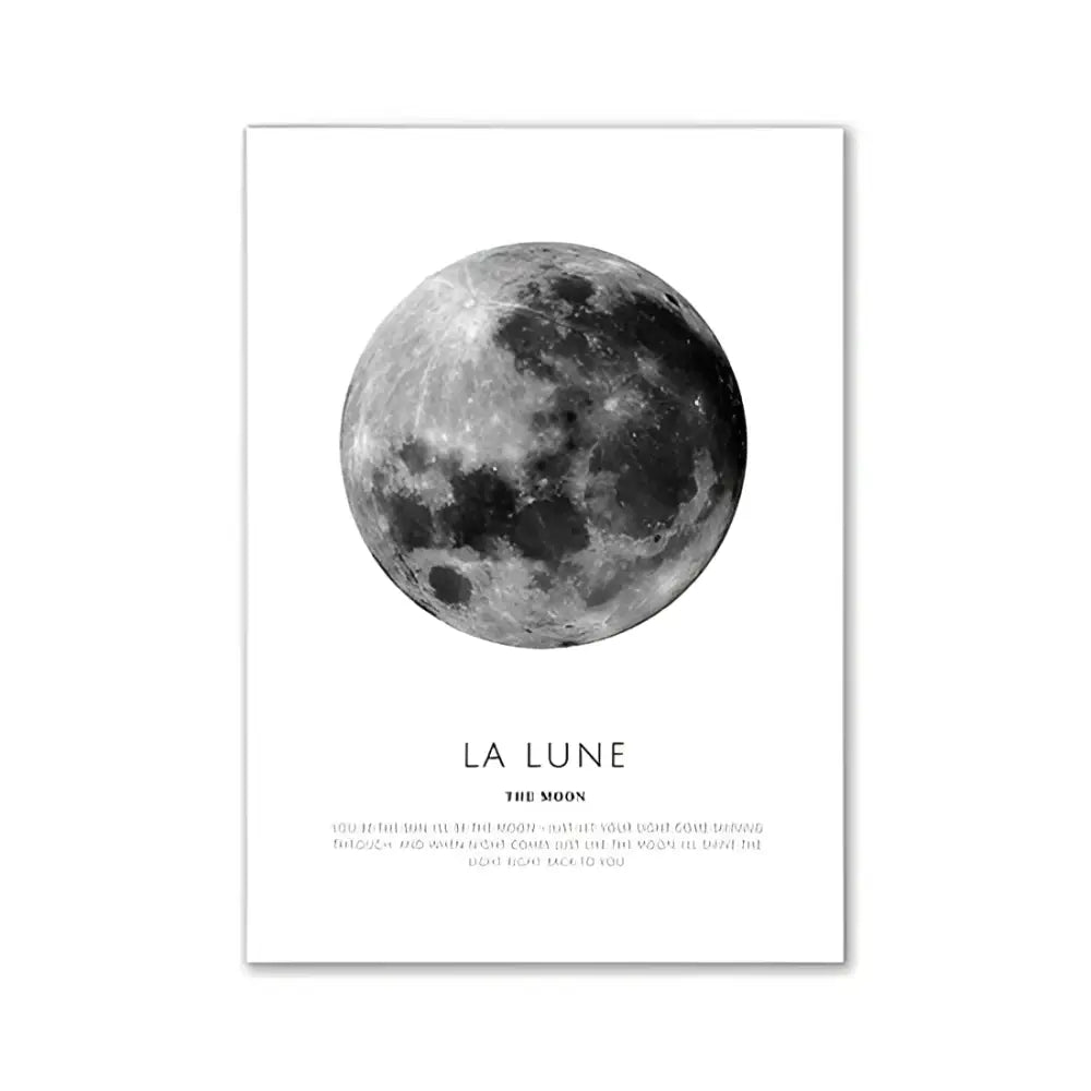 Black and white minimalist moon wall art with la lune text for decorbites™ pink aesthetic room decor