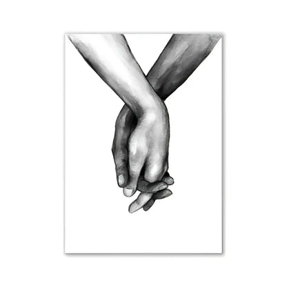 DecorBites™ pink aesthetic room decor wall art featuring a detailed black and white pencil sketch of clasped hands