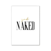 White rectangular decorbites™ wall art featuring bold black serif naked text with gold cursive script for pink aesthetic room decor