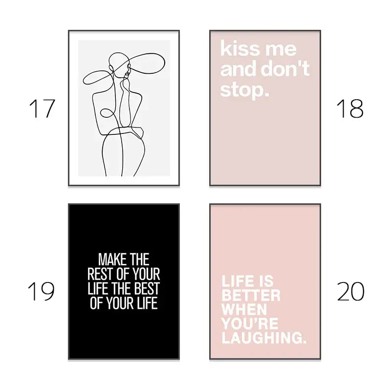 Minimalist line art poster with black ink figure on off-white paper framed in black for pink aesthetic wall art decor