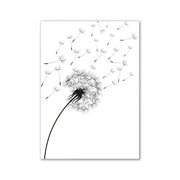 Black-and-white dandelion illustration wall art for girls bedroom featuring pink aesthetic wall decor by decorbites