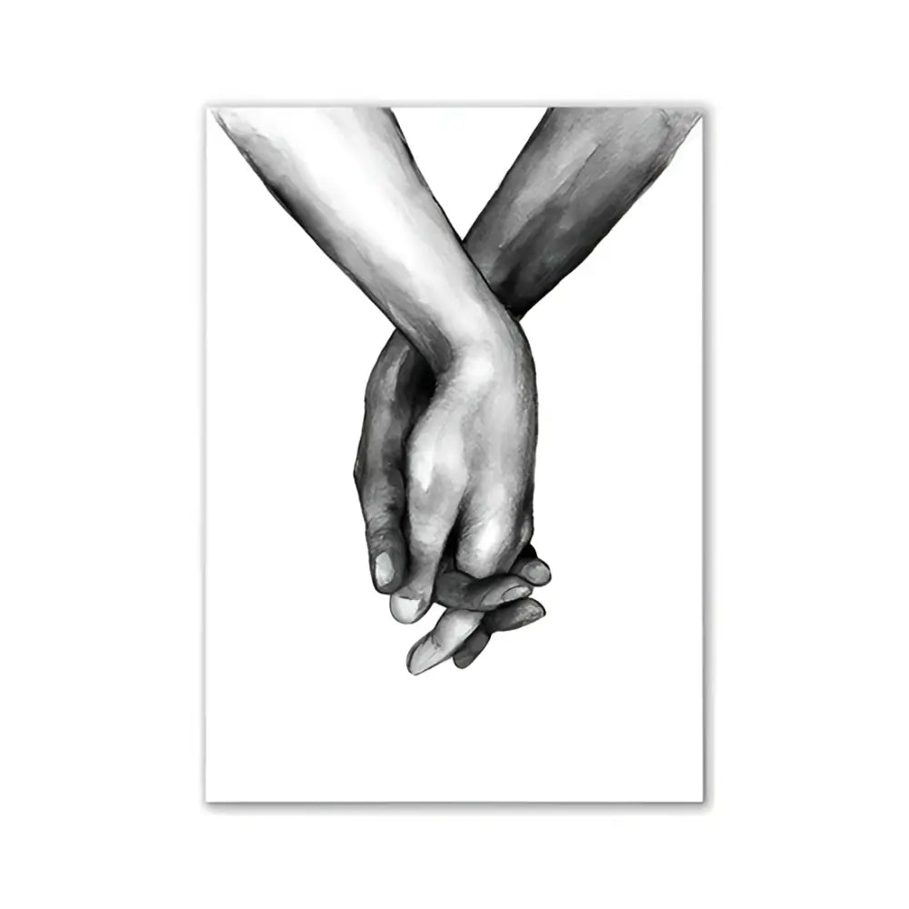 A detailed black-and-white pencil sketch of two hands clasped as pink aesthetic wall art decor for girls bedroom