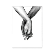 Decorbites™ wall art featuring a detailed black-and-white pencil sketch of clasped hands for pink aesthetic wall decor