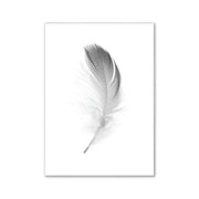 Decorbites™ pink aesthetic wall art featuring a delicate monochrome feather print on white canvas for bedroom decor