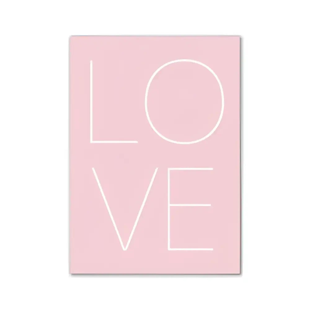 Decorbites™ pink aesthetic wall art featuring minimalist love lettering in white outline for bedroom decor