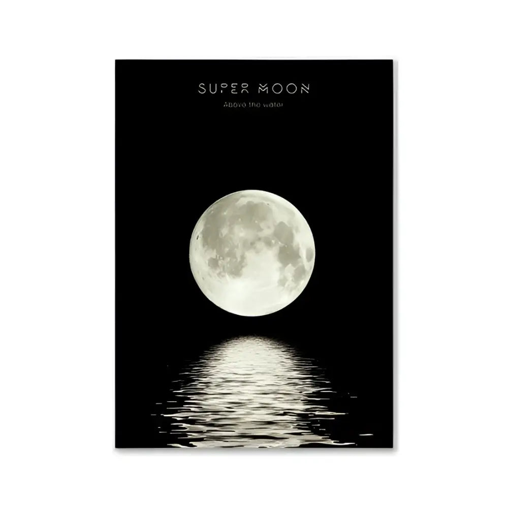 DecorBites™ wall art poster featuring a black frame with a luminous super moon over water for pink aesthetic room decor