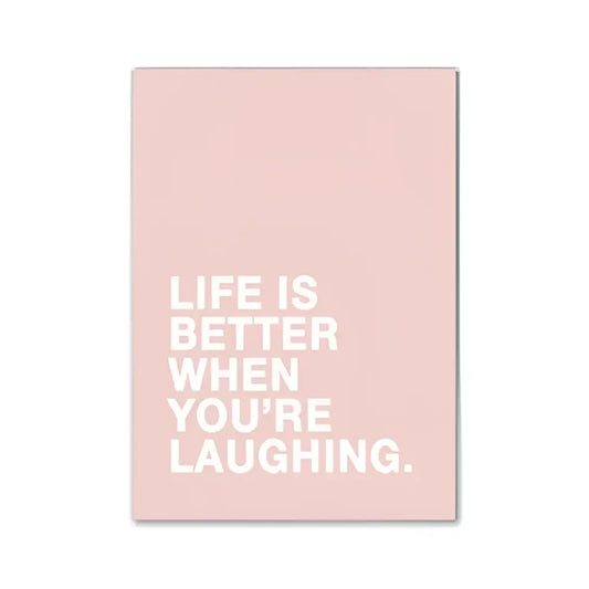 DecorBites pink aesthetic wall art poster with white text life is better when youre laughing for modern decor