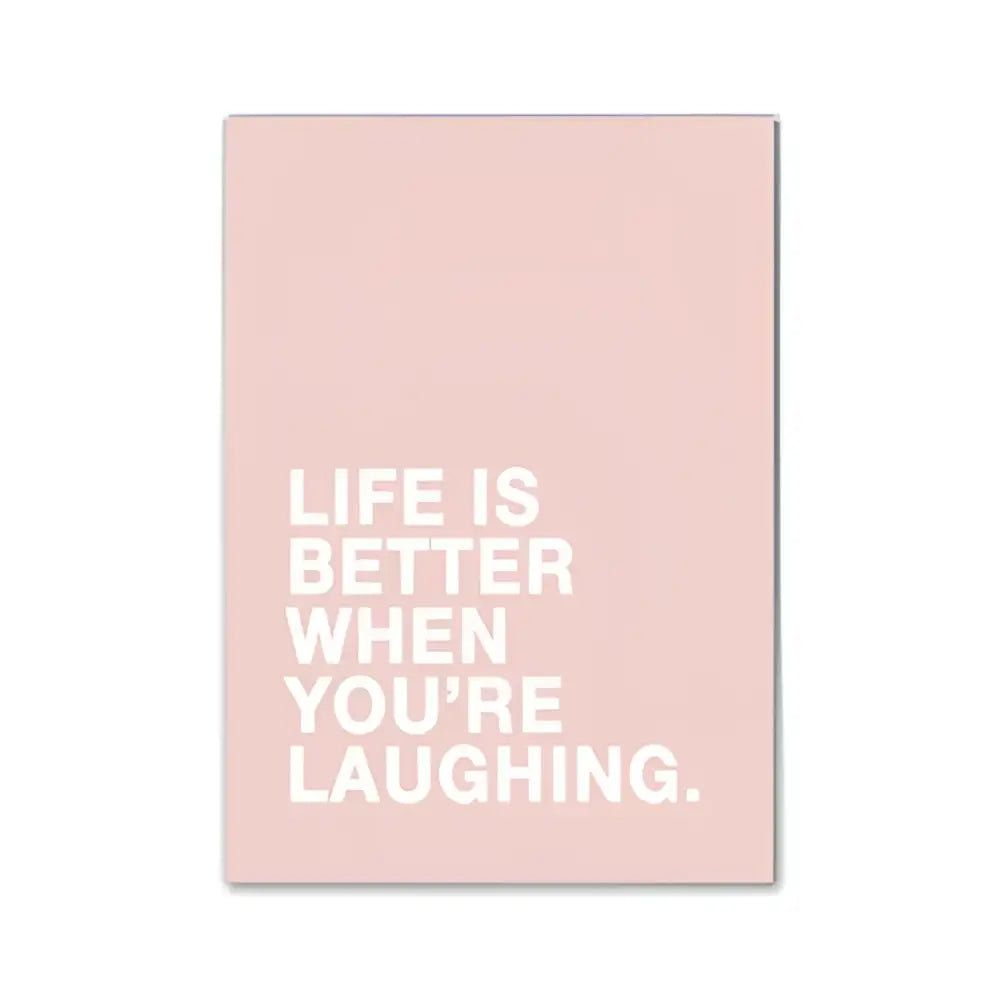 Decorbites pink aesthetic wall art print featuring white text life is better when youre laughing for girls bedroom