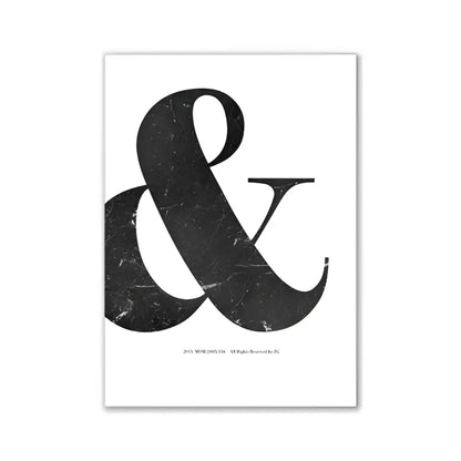 Black marble-textured ampersand art print on white paper for pink aesthetic wall art and modern room decor by DecorBites™