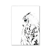A monochrome fine ink snowy owl illustration in DecorBites™ pink aesthetic wall art for modern room decor