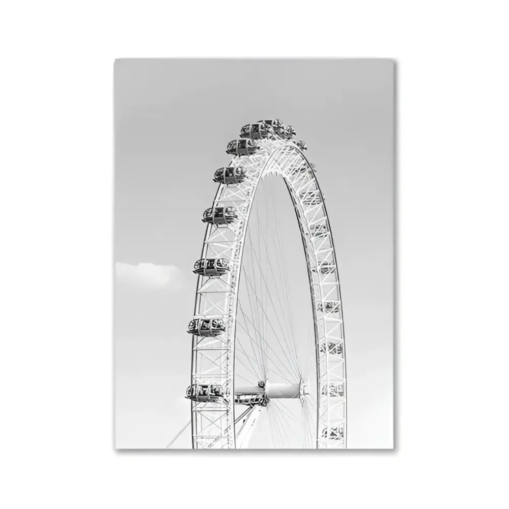 Black-and-white decorbites™ wall art print featuring the london eye in a pink aesthetic for girl bedroom decor