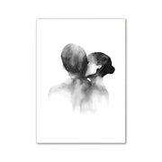 Black and white watercolor wall art print of two figures embracing for girl bedroom pink aesthetic decor by DecorBites™
