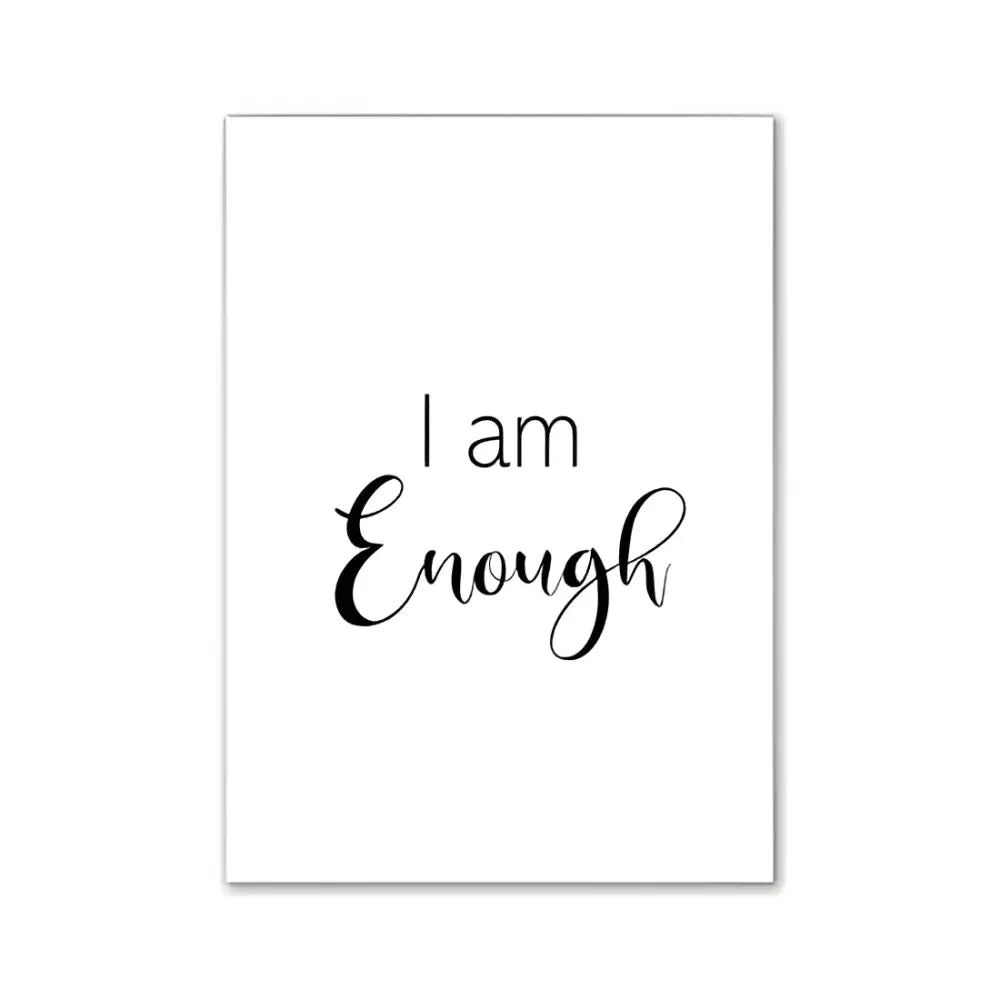 White rectangular wall art print with i am enough in black cursive for pink aesthetic girl bedroom decorbits art prints