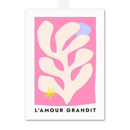 Decorbites™ pink angel number poster featuring minimalist cream coral art with blue and yellow accents on pink background