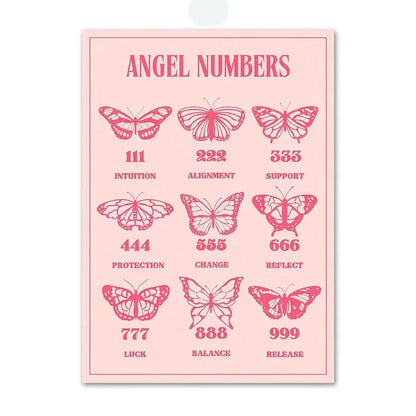 Decorbites™ pink angel number poster featuring pink butterfly illustrations for gallery wall art decoration
