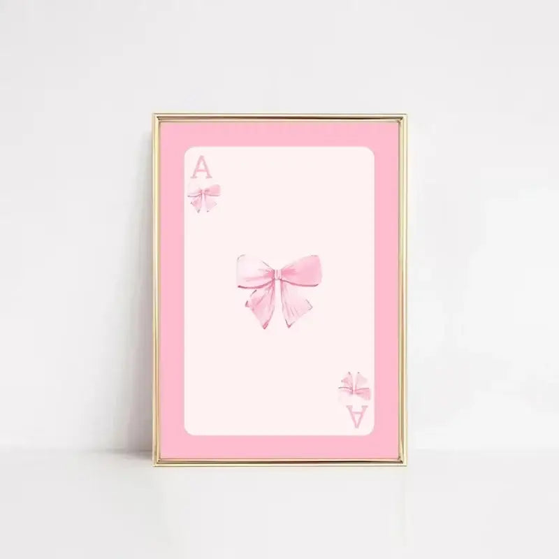 Pink framed wall art set featuring stylized ace of spades with delicate pink bows for DecorBites™ pink bows art set