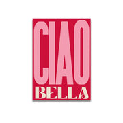 DecorBites™ pink cartoon print canvas wall art featuring vibrant red background with modern ciao bella typography