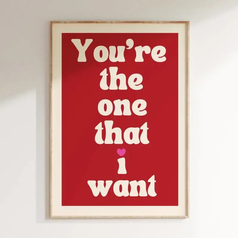 Decorbites™ pink music lyrics wall art canvas with bold white text on red background in a light wooden frame