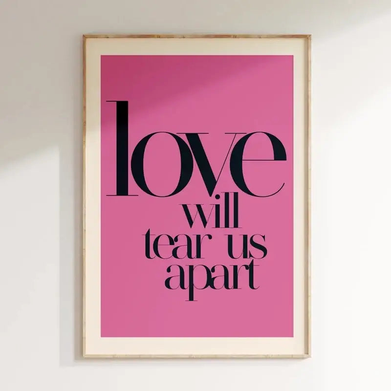 DecorBites™ pink music lyrics wall art canvas with bold black typography in a light wood frame for wall art décor