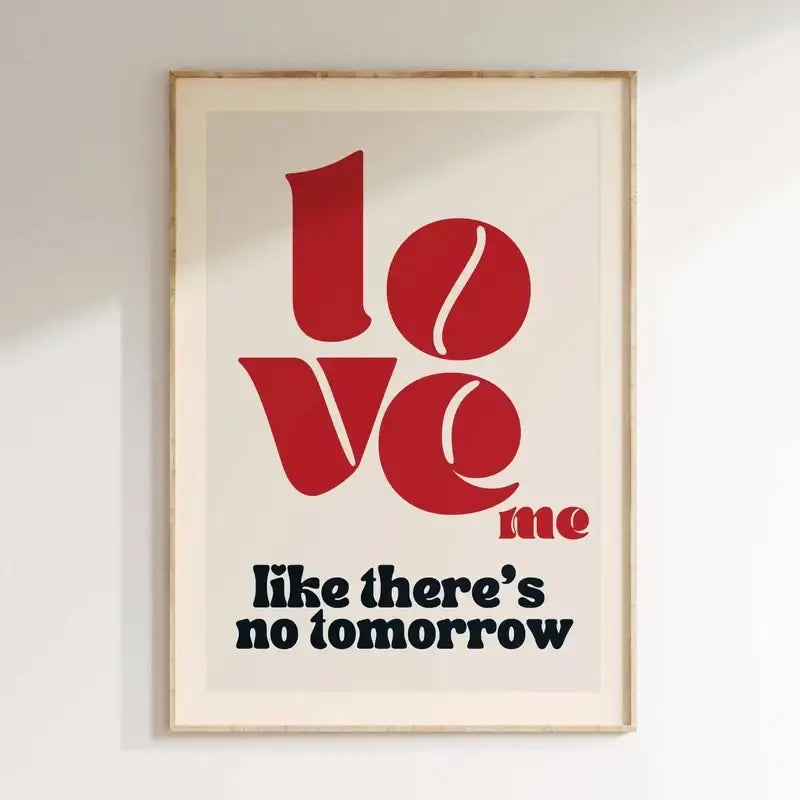 Decorbites™ pink music lyrics wall art canvas with bold red typography and cream background in a light wood frame wall art canvas