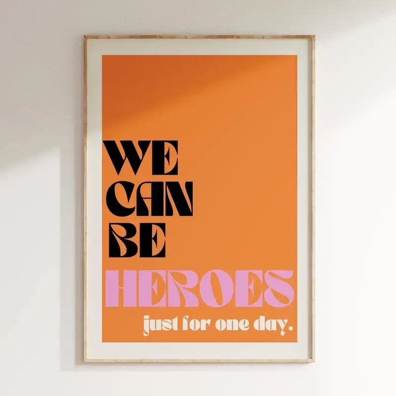 Decorbites™ pink music lyrics wall art canvas in orange and pink colors framed in light wood wall art canvas