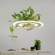 Modern DecorBites™ planter light table pendant with double-ring LED illumination and central glass bowl planter