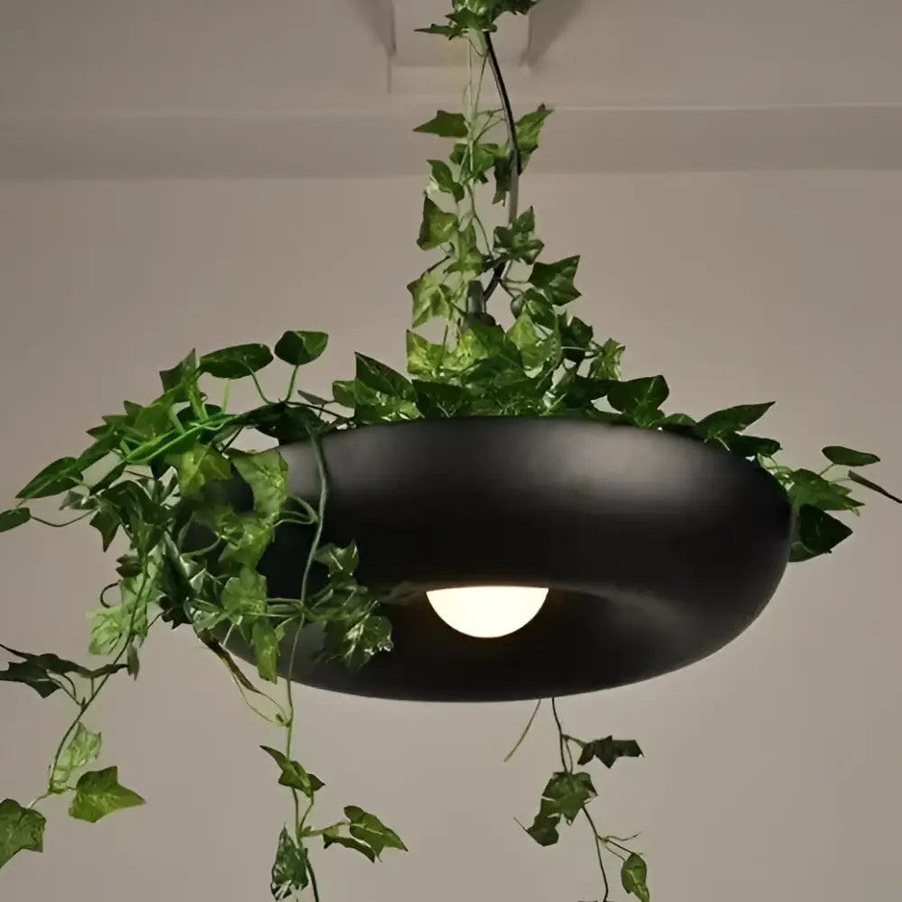 Decorbites™ black matte planter pendant lighting with cascading green ivy vines for stylish interior decor