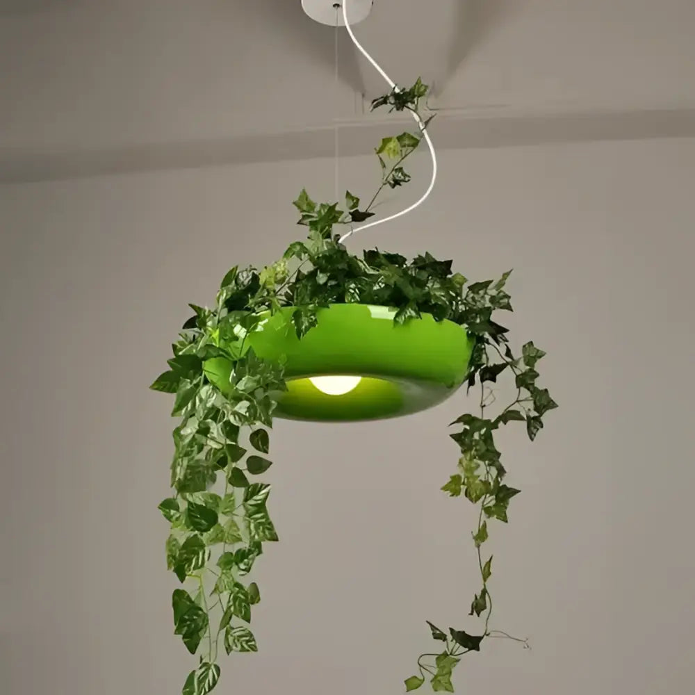Decorbites™ vibrant green circular planter pendant lighting with cascading artificial ivy vines for stylish decor