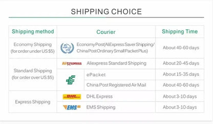 Shipping choice table showing courier options and delivery times for decorbites™ plastic retro flower vases pack
