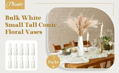 White tall conical plastic flower vase with subtle twisted design from decorbites retro flower vases pack