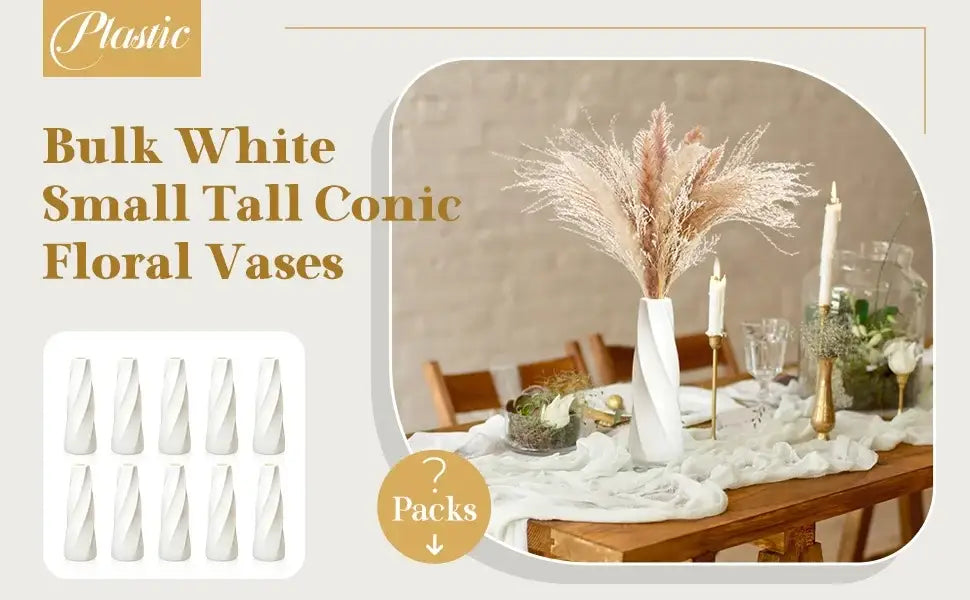 White tall conical plastic flower vase with subtle twisted design from decorbites retro flower vases pack
