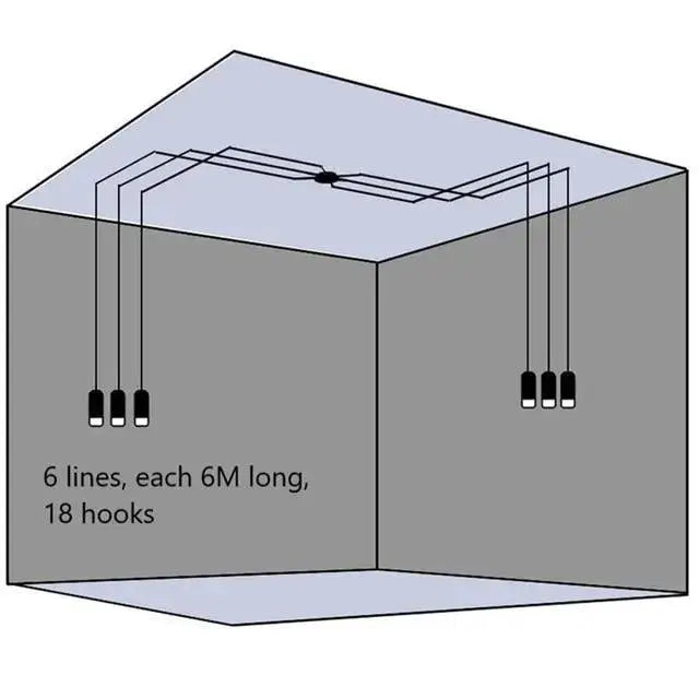 Six black metal hanging hooks 6 meters long for decorbites™ plug-in hanging lights installation
