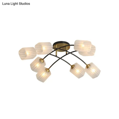 Decorbites™ post modern brass ceiling light with frosted glass shades and black curved arms in semi-flush mount design