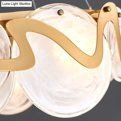 DecorBites™ postmodern circle pendant light with frosted glass spheres and brass arms modern light fixture