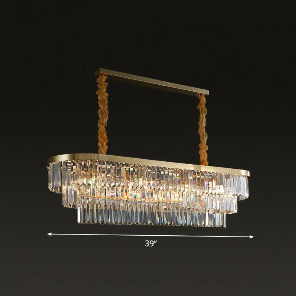 Decorbites postmodern oblong island light with gold brass finish and clear crystal rod prisms for dining room use