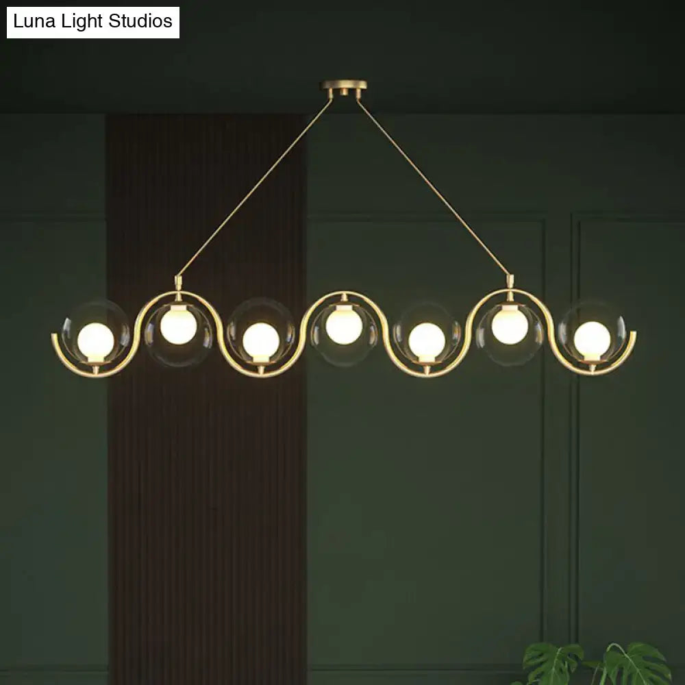 Decorbites™ postmodern island light fixture gold hanging lamp with clear milk white glass shade and curved metallic arms