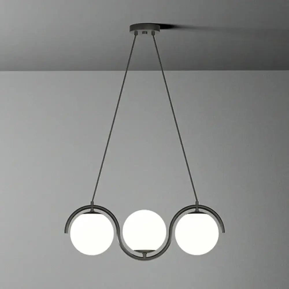 DecorBites™ postmodern black metal hanging lamp with clear milk white frosted glass shade and three globe bulbs