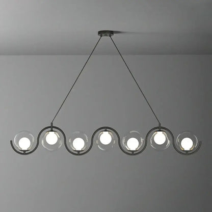 DecorBites™ postmodern hanging lamp with black metal frame and clear milk white glass shade featuring five curved spheres