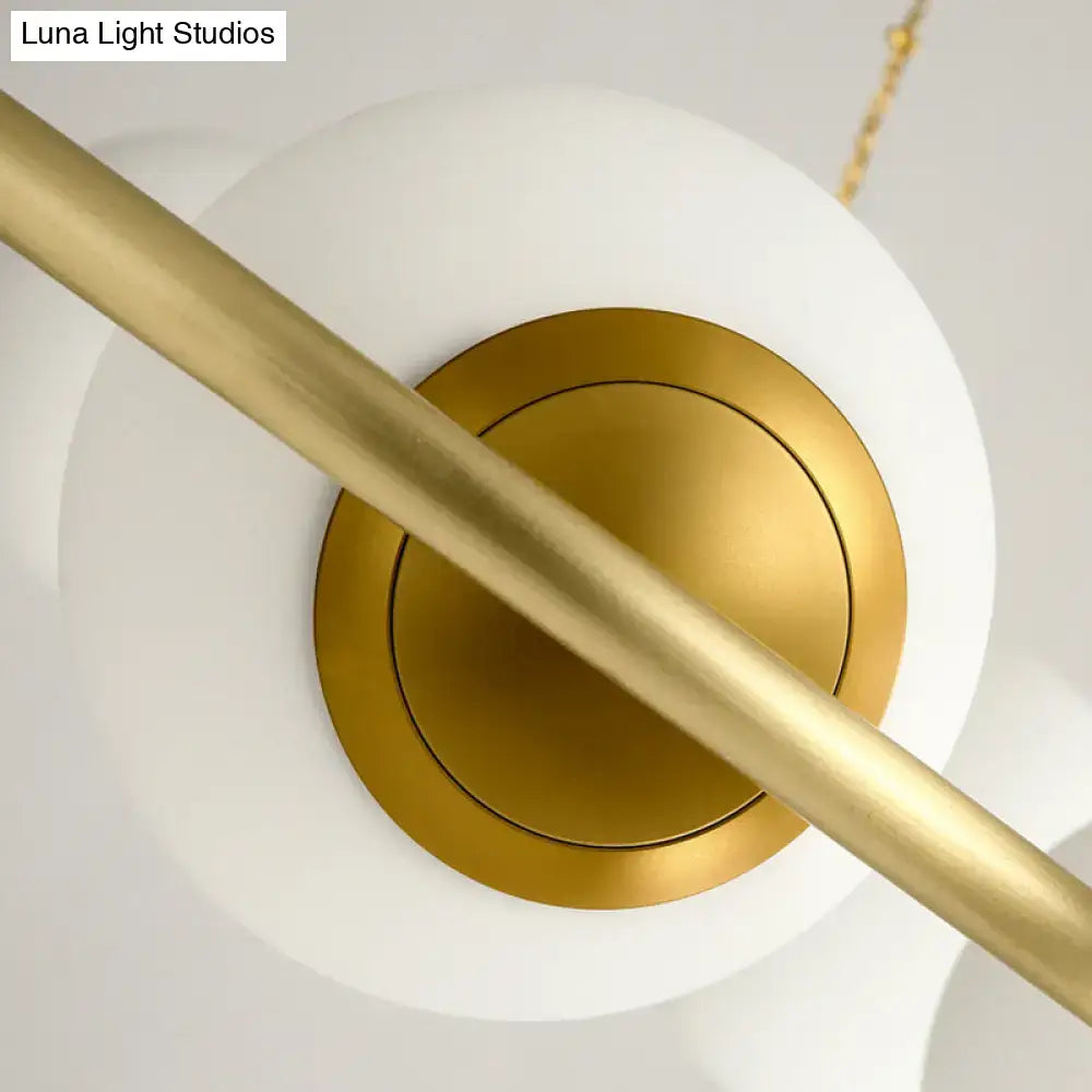 Decorbites™ postmodern circular chandelier light with frosted glass shades and brass finish metal base and rod