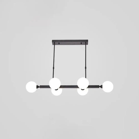 Black modern DecorBites™ postmodern opaline glass molecular island pendant light with four spherical bulbs for dining room