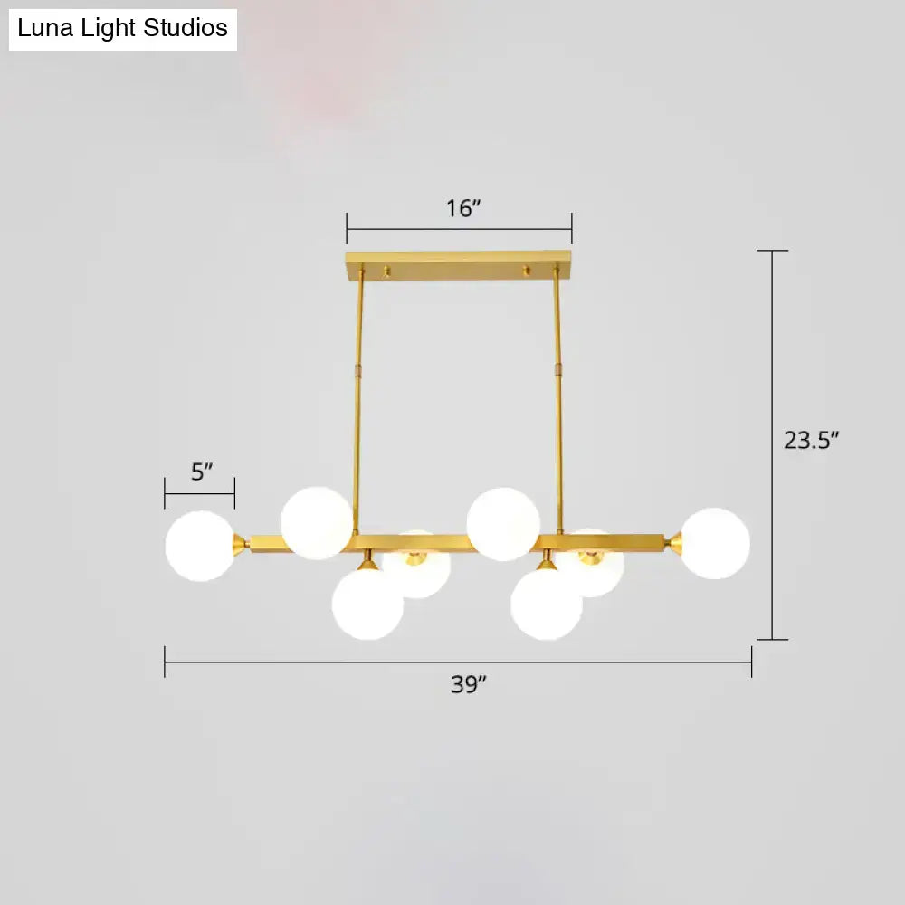 Gold-finished DecorBites™ postmodern opaline glass molecular chandelier with white globes for dining room island lighting