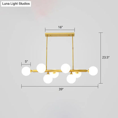 Gold-finished DecorBites™ postmodern opaline glass molecular chandelier with white globes for dining room island lighting