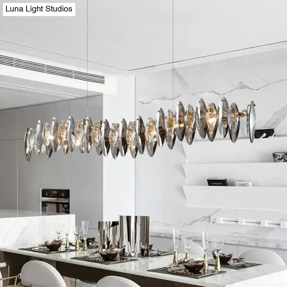 Decorbites postmodern smoke grey glass leaf suspension lamp with faceted discs in gold for restaurant island lighting