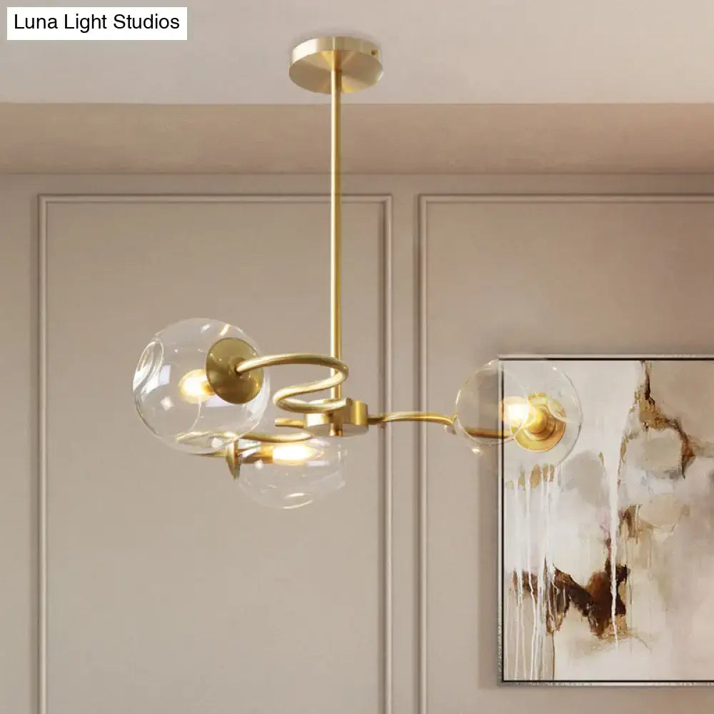 DecorBites™ postmodern semi-flush mount chandelier in brass with clear glass globes and e12 e14 bulb compatibility