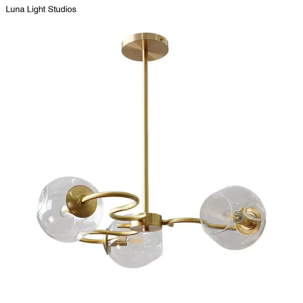 Decorbites™ brass semi-flush mount chandelier with three clear faceted glass globes compatible with e12 e14 bulbs