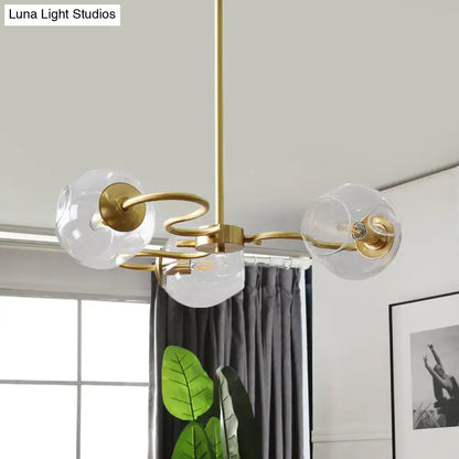 DecorBites™ postmodern 3-light semi-flush mount chandelier in brass with clear glass globe shades compatible with e12 e14 bulbs