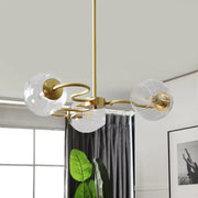 Decorbites™ postmodern semi-flush mount chandelier in brass with clear glass globes and e12 e14 curved metal arms