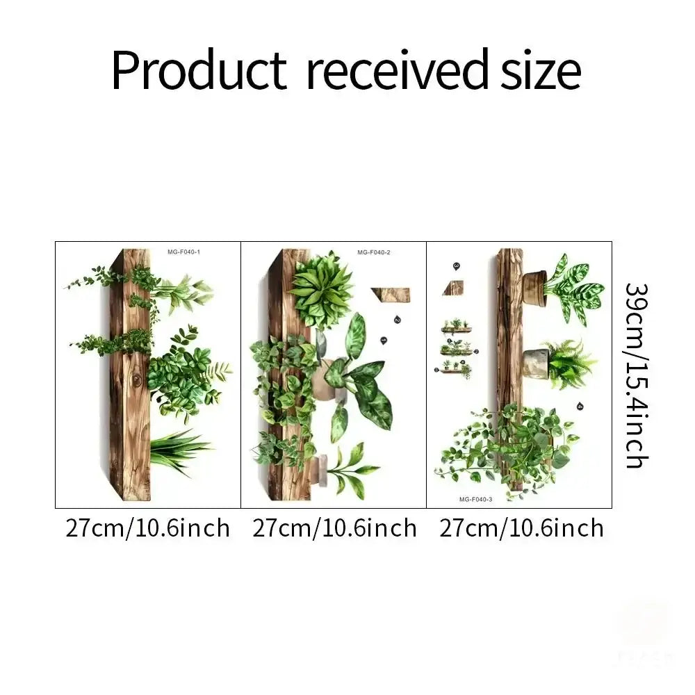 Wooden decorbites™ potted plant wall decals with rustic finish and integrated shelves for home decoration and greenery display