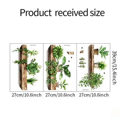 Wooden decorbites™ potted plant wall decals with rustic finish and integrated shelves for home decoration and greenery display